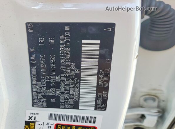 5TDKDRBH4SS577022 2025 TOYOTA HIGHLANDER Белый Панорамный вид салона 360°