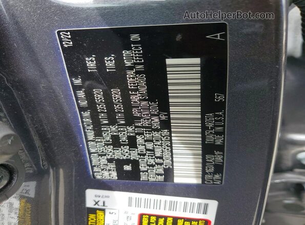 5TDKDRBH5PS015184 2023 TOYOTA HIGHLANDER Charcoal Widok naklejki z numerem VIN