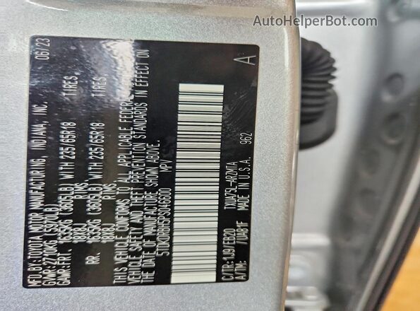 5TDKDRBH5PS046600 2023 TOYOTA HIGHLANDER Серебряный Панорамный вид салона 360°