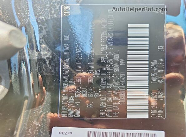 5TDKDRBH5TS604200 2026 TOYOTA HIGHLANDER Black VIN կոդի պիտակի տեսք