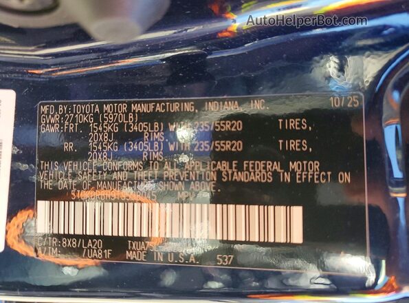 5TDKDRBH9TS598045 2026 TOYOTA HIGHLANDER Blue Vista de la etiqueta del VIN