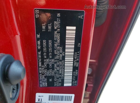 5TDKDRBHXPS015035 2023 TOYOTA HIGHLANDER Red Widok naklejki z numerem VIN