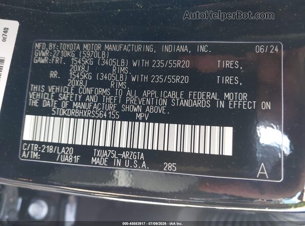 5TDKDRBHXRS564155 2024 TOYOTA HIGHLANDER Black Widok komory silnika