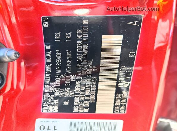5TDKK3DC1GS748739 2016 TOYOTA SIENNA Red Vista de la etiqueta del VIN