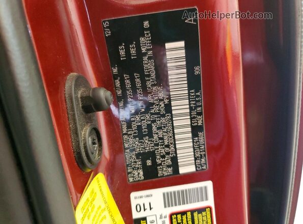 5TDKK3DC8GS692783 2016 TOYOTA SIENNA Red Vista de la etiqueta del VIN