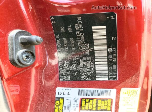 5TDKK3DCXGS727324 2016 TOYOTA SIENNA Burgundy Widok naklejki z numerem VIN