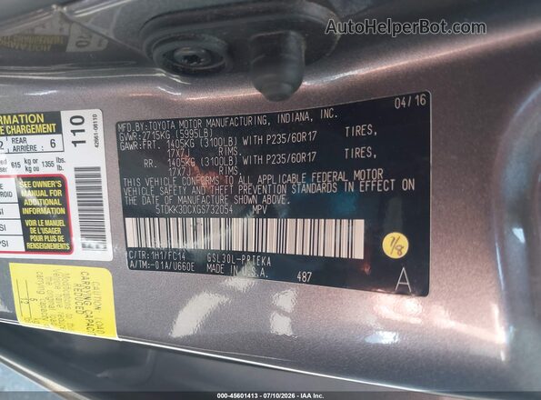 5TDKK3DCXGS732054 2016 TOYOTA SIENNA Gray Engine compartment view