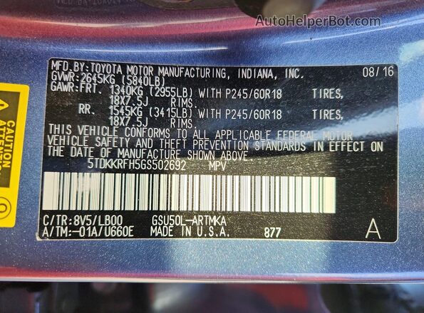 5TDKKRFH5GS502692 2016 TOYOTA HIGHLANDER Charcoal 360 interior view