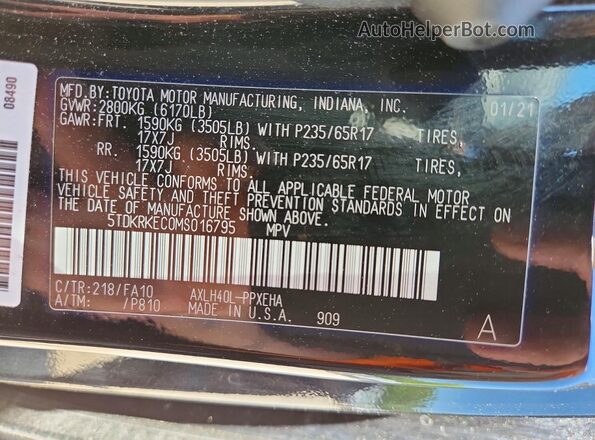 5TDKRKEC0MS016795 2021 TOYOTA SIENNA Black Вид наклейки з VIN-кодом