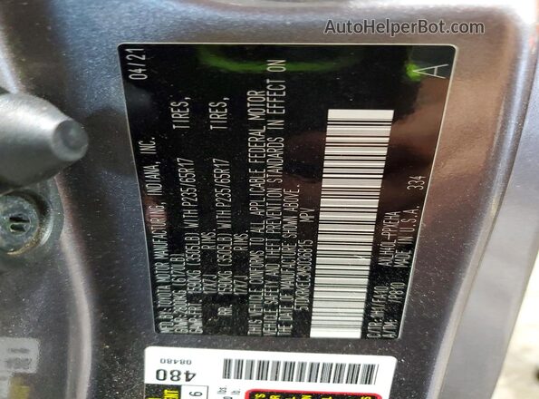5TDKRKEC3MS036815 2021 TOYOTA SIENNA Gray Vista de la etiqueta del VIN
