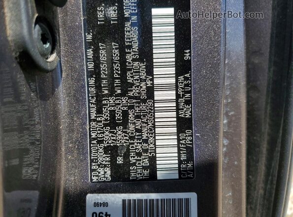 5TDKRKEC7MS052290 2021 TOYOTA SIENNA Charcoal VIN კოდის სტიკერის ხედი