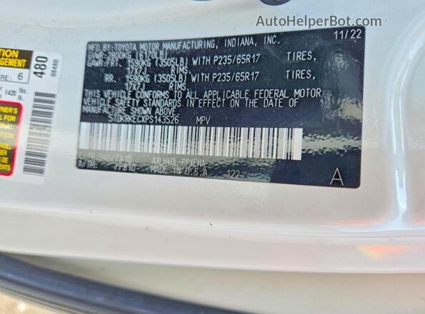 5TDKRKECXPS143526 2023 TOYOTA SIENNA White VIN կոդի պիտակի տեսք