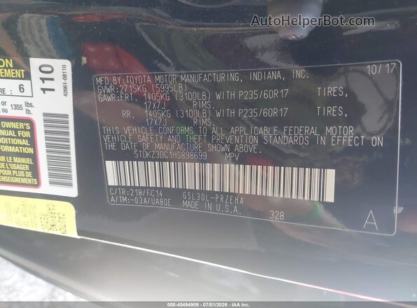 5TDKZ3DC1HS898699 2017 TOYOTA SIENNA Black Շարժիչի բաժամունքի տեսք