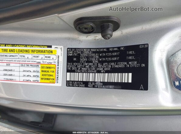 5TDKZ3DC5LS069448 2020 TOYOTA SIENNA Silver ძრავის განყოფილების ხედი