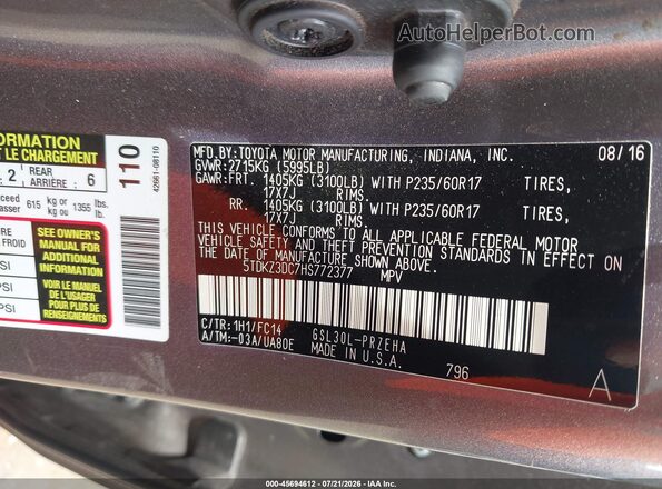 5TDKZ3DC7HS772377 2017 TOYOTA SIENNA Gray Вид підкапотного простору