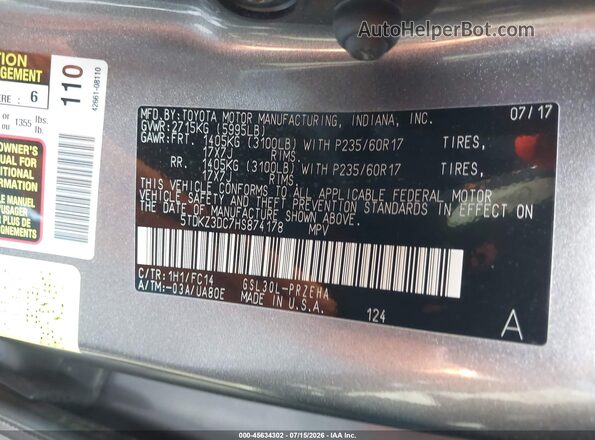 5TDKZ3DC7HS874178 2017 TOYOTA SIENNA Tan Widok komory silnika