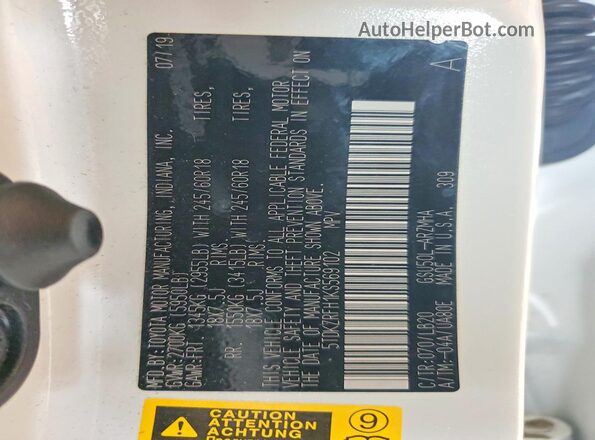 5TDKZRFH1KS569102 2019 TOYOTA HIGHLANDER Белый Панорамный вид салона 360°