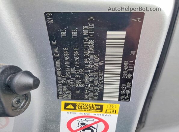 5TDKZRFH2JS538097 2018 TOYOTA HIGHLANDER Silver VIN sticker view