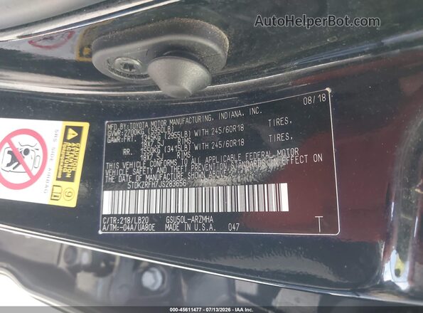 5TDKZRFH7JS283656 2018 TOYOTA HIGHLANDER Black Շարժիչի բաժամունքի տեսք