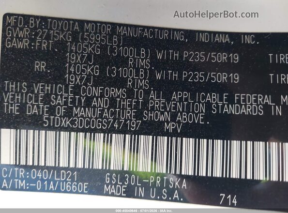 5TDXK3DC0GS747197 2016 TOYOTA SIENNA White Engine compartment view