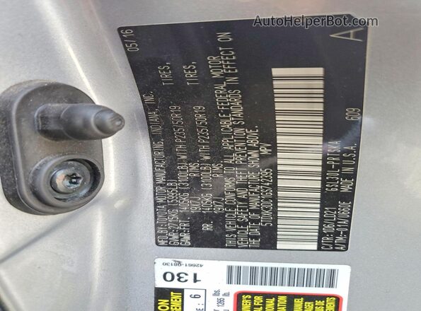5TDXK3DC1GS742395 2016 TOYOTA SIENNA Silver Vista de la etiqueta del VIN