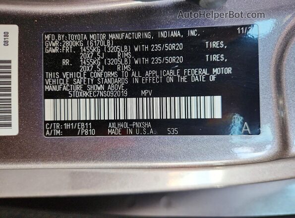5TDXRKEC7NS092019 2022 TOYOTA SIENNA Gray სალონის 360-გრადუსიანი ხედი