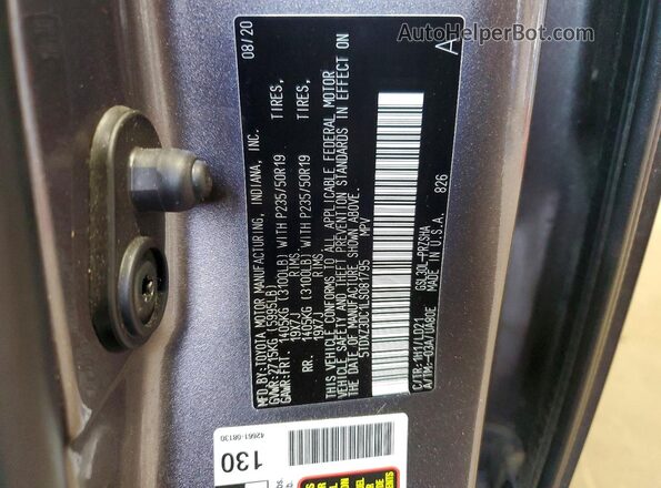 5TDXZ3DC1LS081795 2020 TOYOTA SIENNA Gray Вид наклейки з VIN-кодом