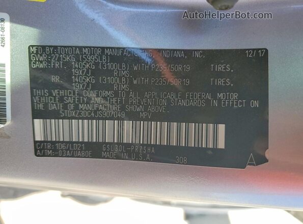 5TDXZ3DC4JS907049 2018 TOYOTA SIENNA Silver VIN կոդի պիտակի տեսք