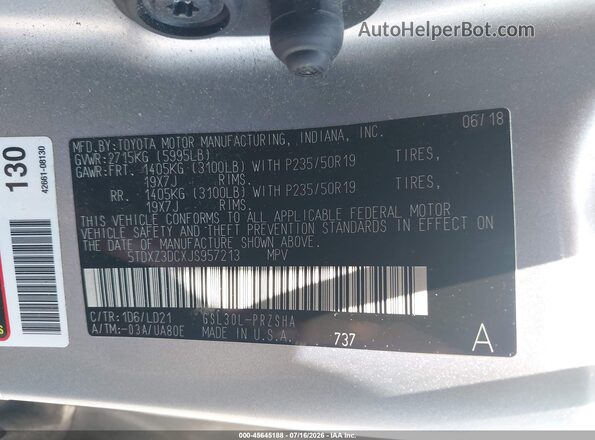 5TDXZ3DCXJS957213 2018 TOYOTA SIENNA Silver Вид підкапотного простору