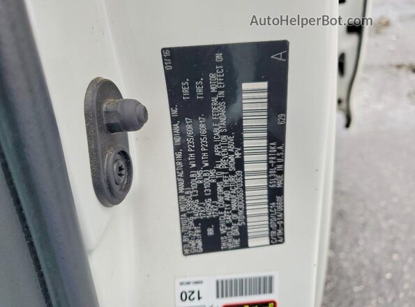 5TDYK3DC0GS703639 2016 TOYOTA SIENNA White Вид наклейки з VIN-кодом