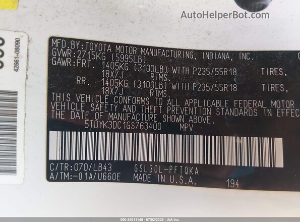 5TDYK3DC1GS763400 2016 TOYOTA SIENNA Yellow Вид підкапотного простору