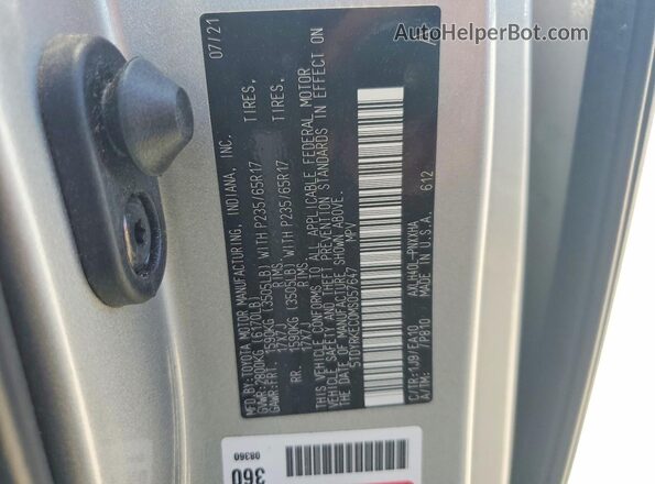 5TDYRKEC0MS057647 2021 TOYOTA SIENNA Silver Widok naklejki z numerem VIN