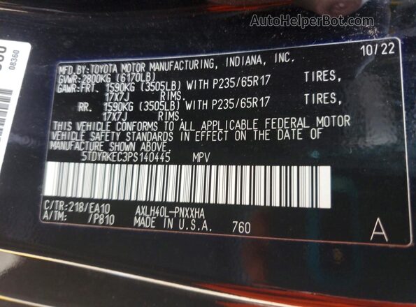 5TDYRKEC3PS140445 2023 TOYOTA SIENNA Black VIN sticker view