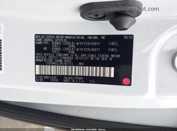 5TDYRKEC3RS181113 2024 TOYOTA SIENNA White ძრავის განყოფილების ხედი