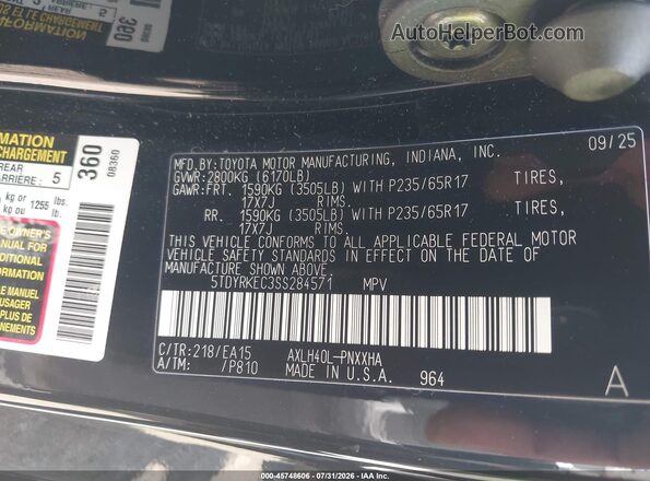 5TDYRKEC3SS284571 2025 TOYOTA SIENNA Black Вид підкапотного простору
