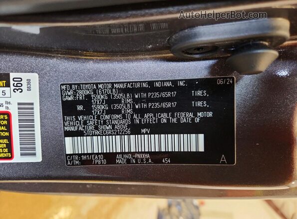 5TDYRKEC6RS212256 2024 TOYOTA SIENNA Gray Սալոնի 360 աստիճան տեսք