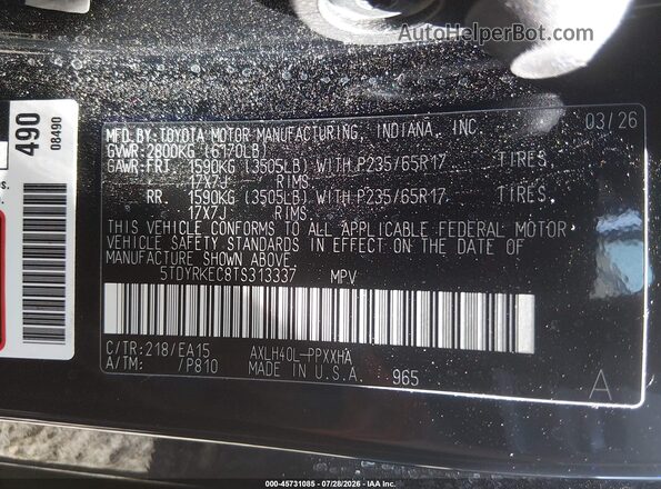 5TDYRKEC8TS313337 2026 TOYOTA SIENNA Black Vista del compartimento del motor