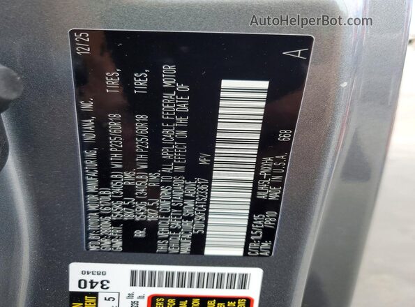 5TDYSKFC4TS233617 2026 TOYOTA SIENNA Gray VIN կոդի պիտակի տեսք