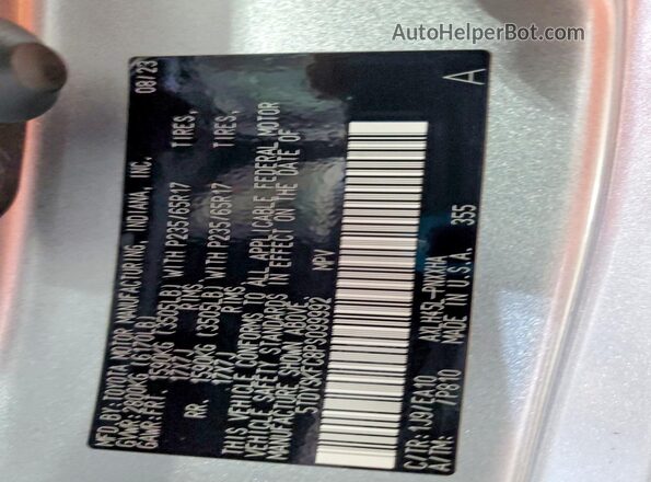 5TDYSKFC8PS099992 2023 TOYOTA SIENNA Silver Widok naklejki z numerem VIN