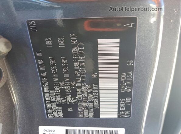 5TDYSKFCXSS171431 2025 TOYOTA SIENNA Charcoal Vista de la etiqueta del VIN