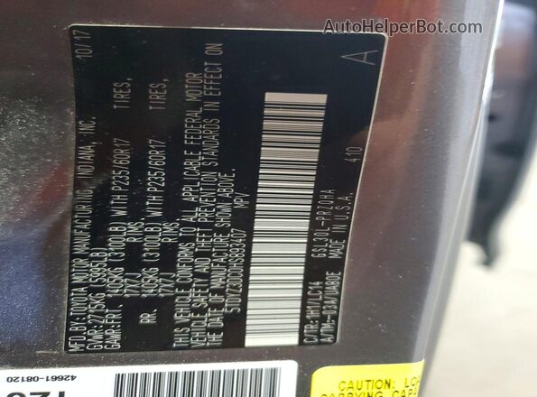 5TDYZ3DC0HS893407 2017 TOYOTA SIENNA Gray Вид підкапотного простору