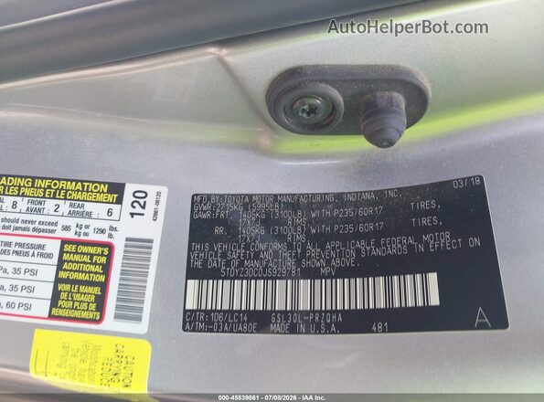 5TDYZ3DC0JS929781 2018 TOYOTA SIENNA White Вид підкапотного простору