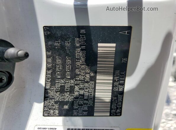 5TDYZ3DC3JS910058 2018 TOYOTA SIENNA White Widok naklejki z numerem VIN