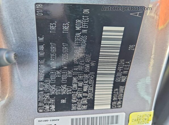 5TDYZ3DC5JS914578 2018 TOYOTA SIENNA Gray VIN sticker view