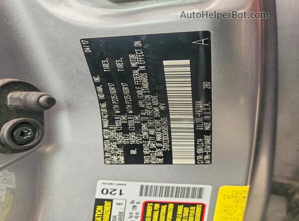 5TDYZ3DC6HS851405 2017 TOYOTA SIENNA Silver Widok naklejki z numerem VIN