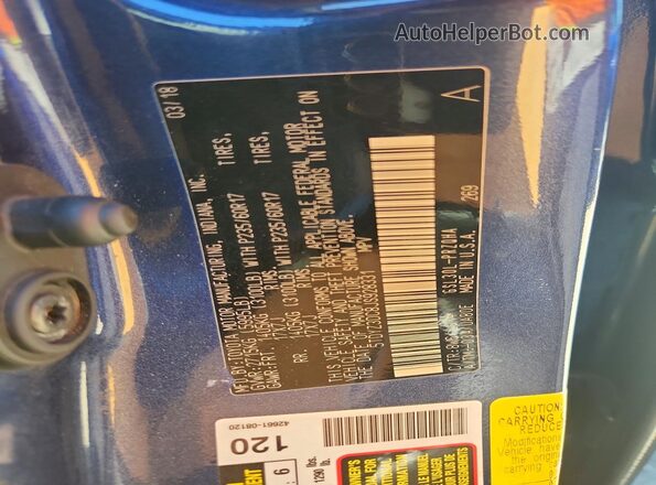 5TDYZ3DC8JS928331 2018 TOYOTA SIENNA Blue Vista de la etiqueta del VIN