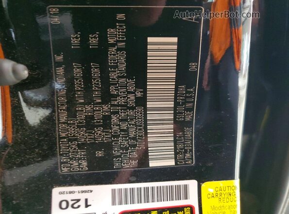5TDYZ3DCXJS939590 2018 TOYOTA SIENNA Black Widok naklejki z numerem VIN