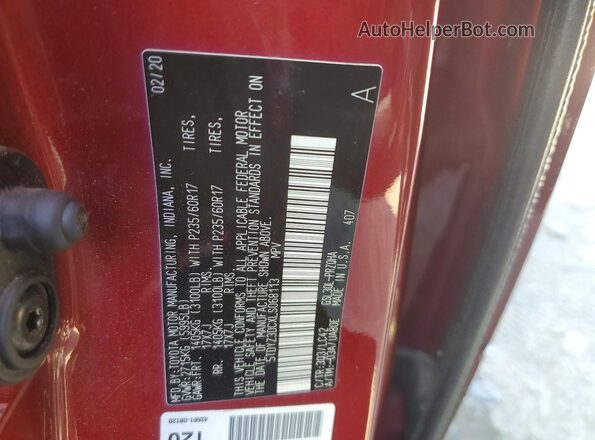 5TDYZ3DCXLS068113 2020 TOYOTA SIENNA Red Սալոնի 360 աստիճան տեսք