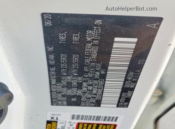 5TDYZRAH6LS016853 2020 TOYOTA HIGHLANDER White VIN sticker view