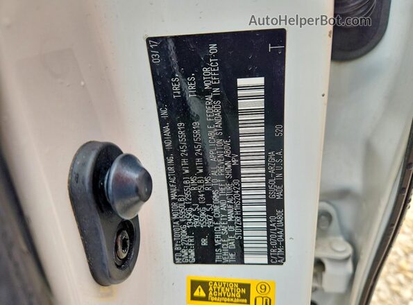 5TDYZRFH1HS204230 2017 TOYOTA HIGHLANDER Белый Вид наклейки с VIN-кодом
